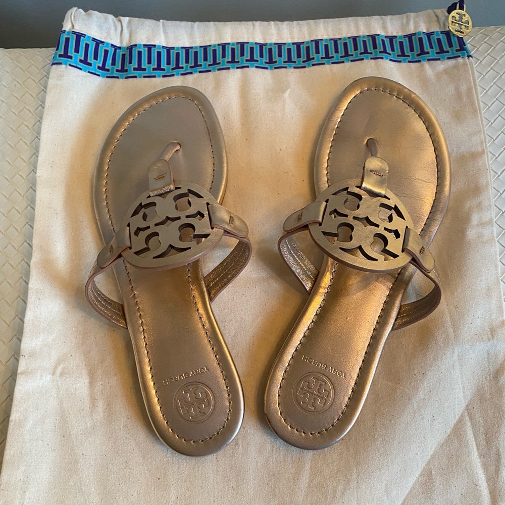 Tory Burch Rose Gold Miller Sandal with Tory Burch Shoe Bag - Size 8-1/2